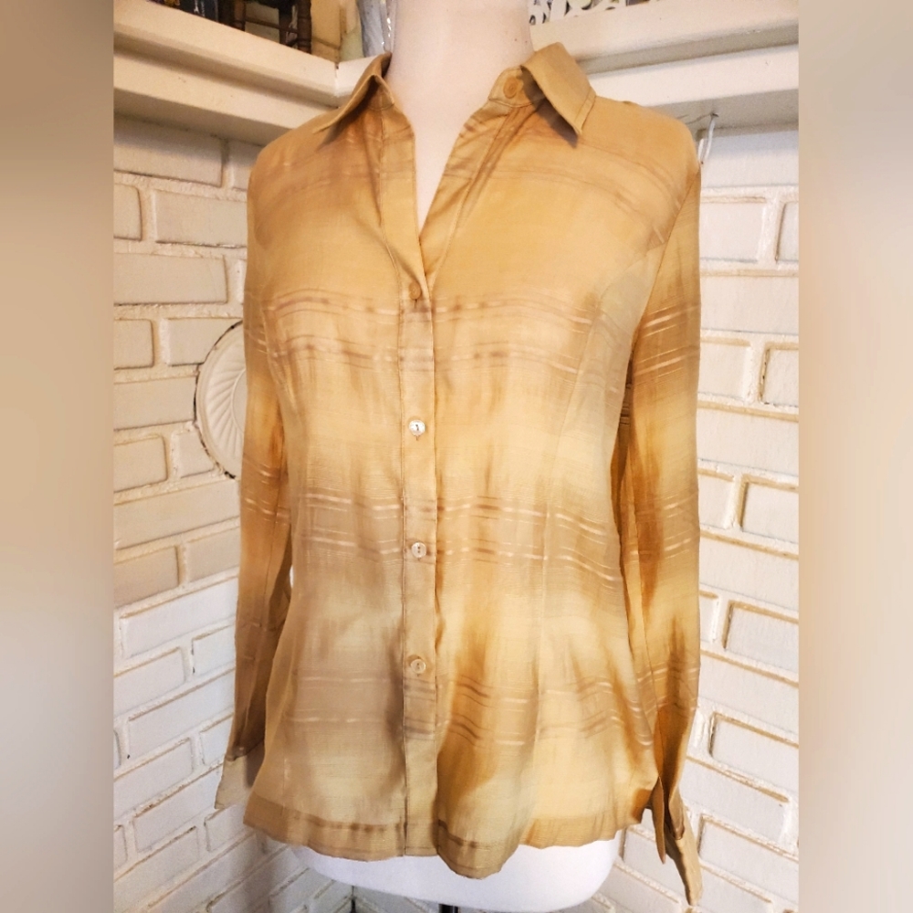 Sheer gold button down top sz8